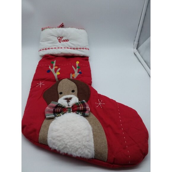 Pottery Barn Kids Coco Dog with Antlers Christmas Stocking Holiday Quilted Red - Picture 9 of 9